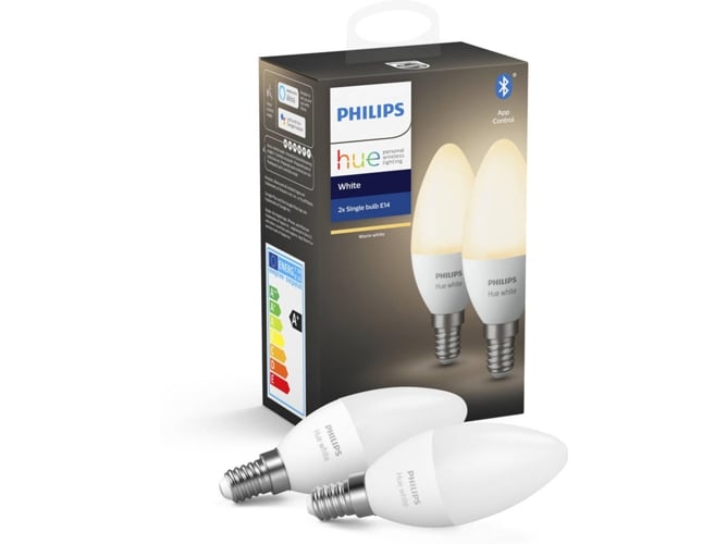 Kit 2 Bombillas Inteligentes PHILIPS HUE (E14 - Blanca Suave)