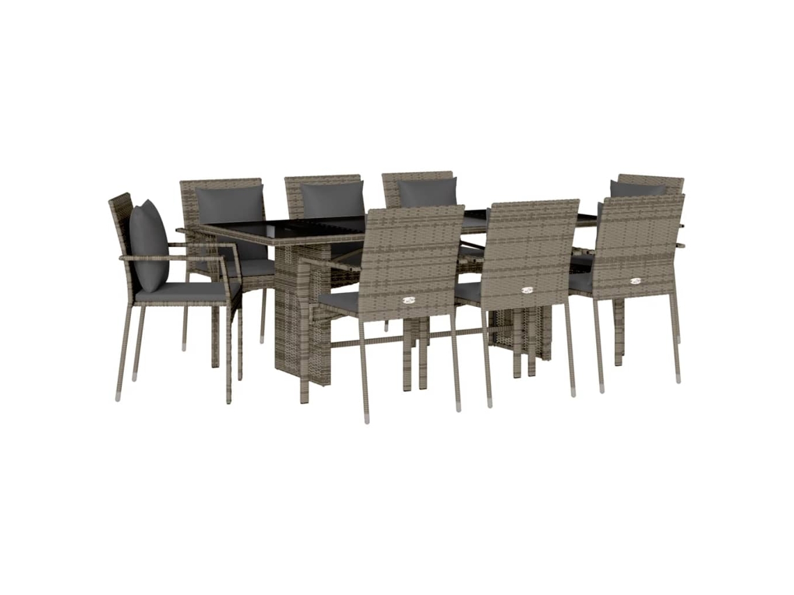 Maison Exclusive - Set Comedor Jardín 9 Pzas Y Cojines Ratán Sintético Gris