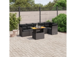 Conjunto de sofá de jardín de 7 piezas con cojines de mimbre negro de DKD Home Decor