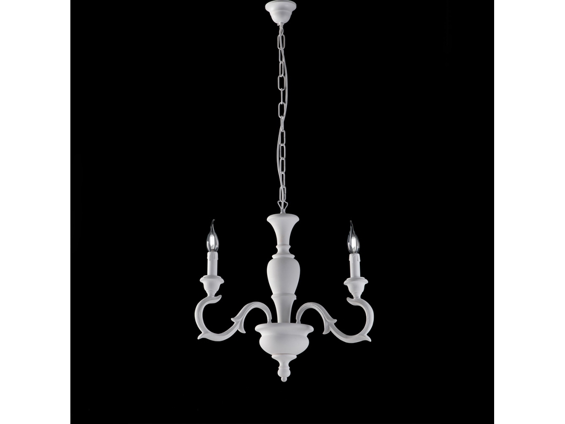 Fiorenza - Lámpara De Araña Shabby De Madera Blanca 3 Luces 110 - Ø43 - Bl172-3-bco
