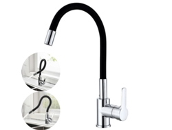 Grifo De Cocina Flexible, De Giro Libre, Cromado Y Negro, Apto Tanto Para Agua Fría Como Caliente (manguera).