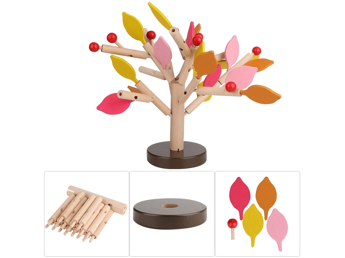 Conjunto De Blocos De Madeira Diy De Árvore Com Folha Amarela Puzzle Brinquedo 3d Para Crianças
