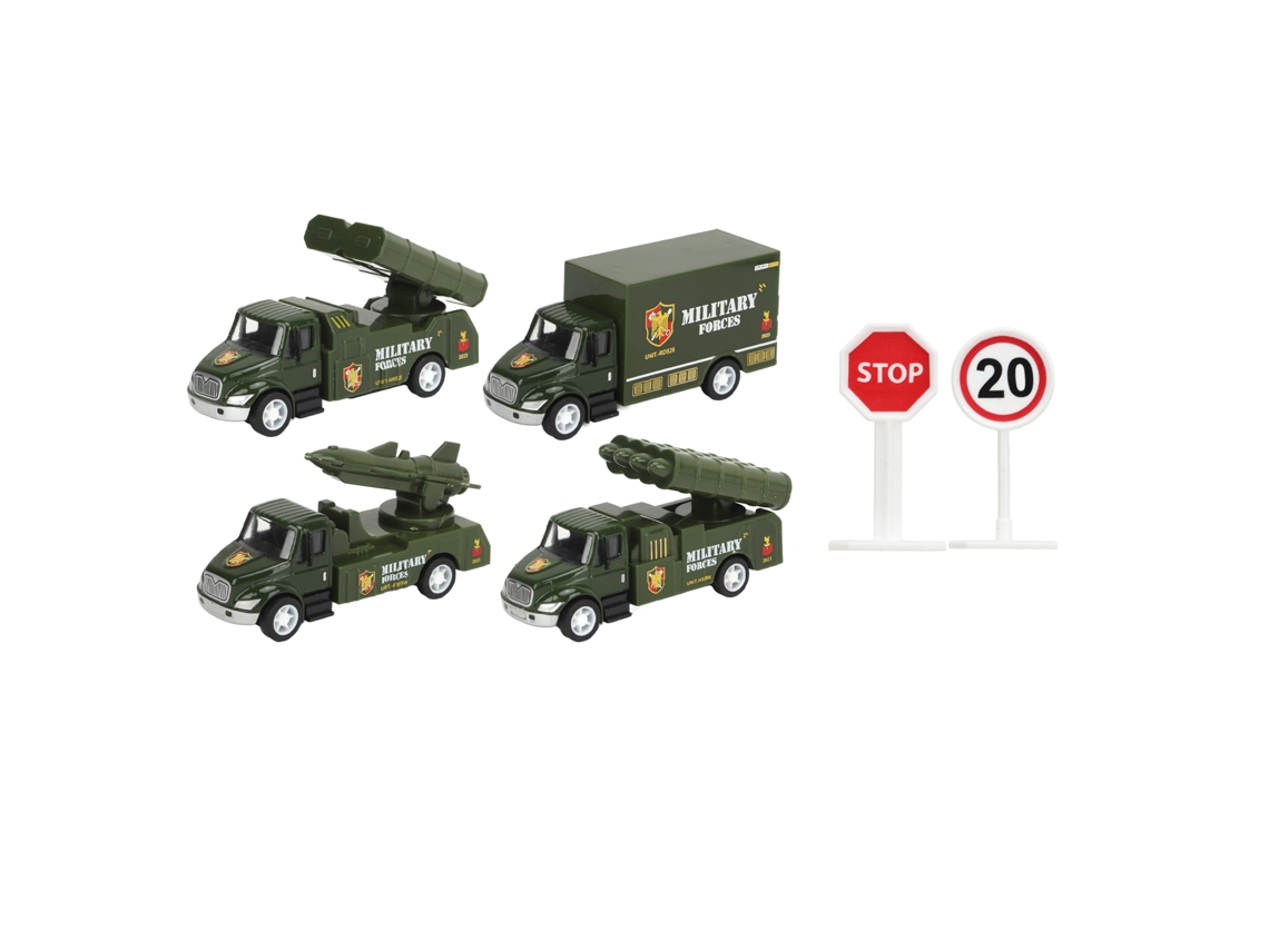 4 Coches Blindados De Aleación Con 2 Señales De Tráfico, Juguete De Retroceso Para Niños.