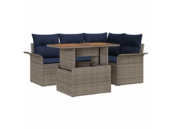 Maison Exclusive - Conjunto De Sofá De Jardín Con Cojín 5 Pcs Gris Y Azul Marino