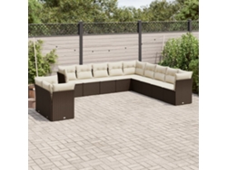 Conjunto de sofá de jardín de 11 piezas con cojines de mimbre marrón de DKD Home Decor
