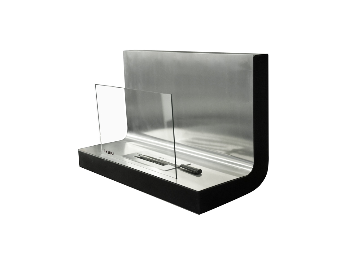 Biochimenea de Pared KEKAI Thera 80X35X50 Cm Quemador de Acero Inoxidable Vidrio Templado Y Accesorio Apagallamas