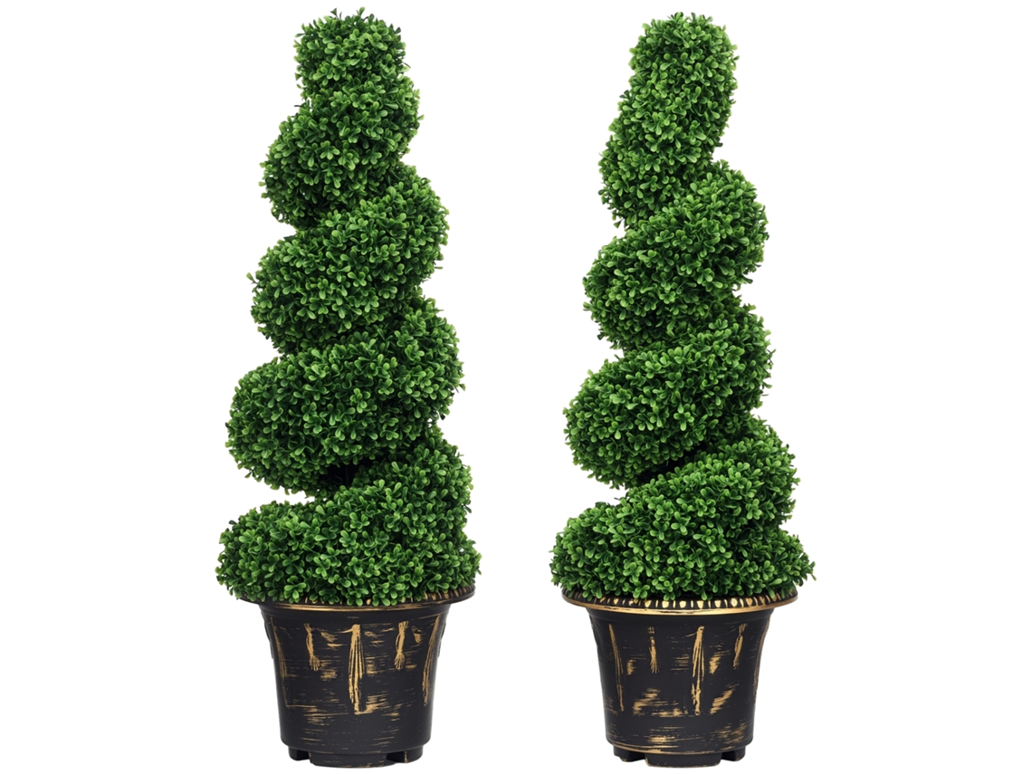 Juego de 2 plantas decorativas de boj artificial en espiral de 90 cm con maceta.