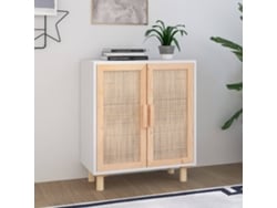 Aparador | Mueble De Comedor | Buffet Blanco Madera Pino Maciza Y Ratán Natural 60x30x70 Cm Wsd249381
