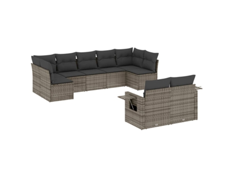 Conjunto 9 de muebles de jardín VIDAXL y cojines ratán sintético gris