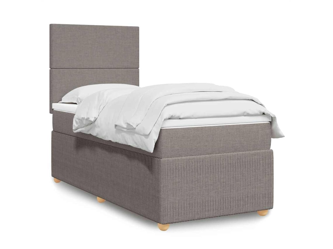 Cama Box Spring Con Colchón Tela Gris Taupe 90x190 Cm