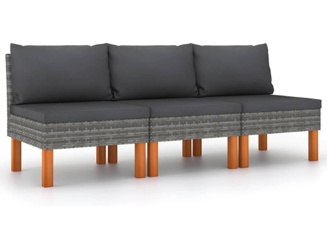 Conjunto 3 Sofá central VIDAXL Gris Poli Ratán (60.5x64.5x67 cm)