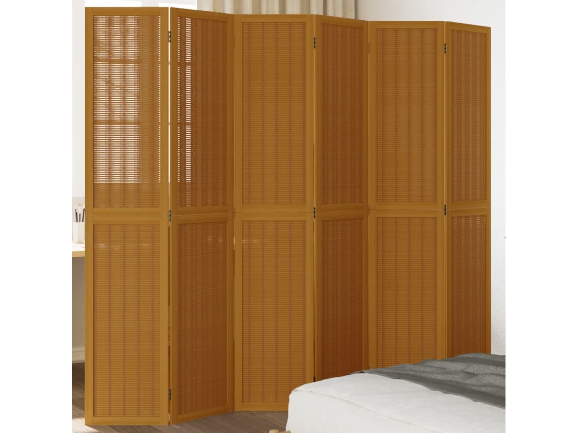 Biombo | Pared divisoria de 6 paneles de madera maciza de paulownia marrón WSD741579 Lovely Home