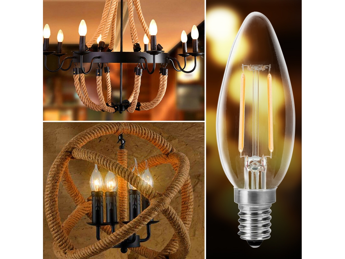Rebe-bombilla Led E14 2w 2700k Blanco Cálido Equivalente A 20w Filamento Claro Estilo Vintage Lámpara De Candelabro