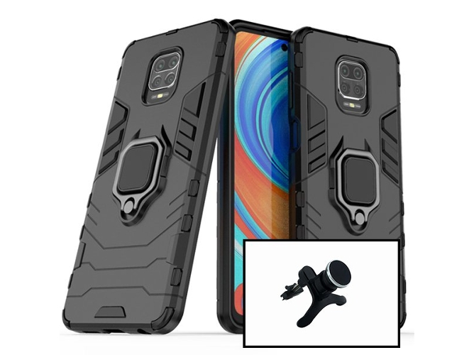 Kit Funda y Soporte Magnético Coche Xiaomi Redmi Note 9 Pro Max 3x1 Military Defender