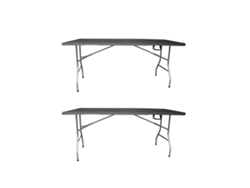 Mesa Plegable Rectangular 180x70x74cm Catering | Mesa Resina Con Patas De Acero Plegable Para Eventos Y Terrazas Marrón 2 Unidades