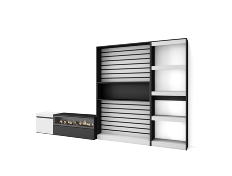 Muebles de Salón para TV 320x186x35cm Chimenea eléctrica Blanco y negro