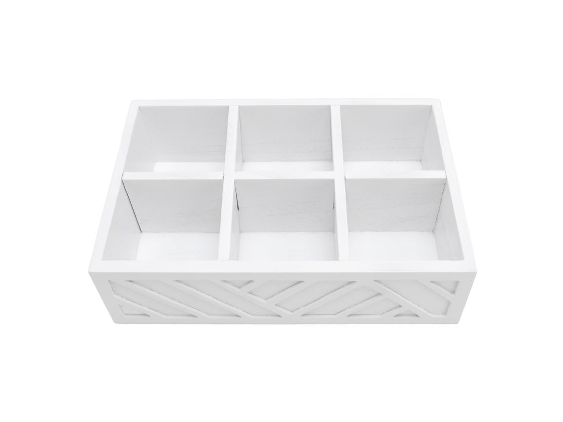 Organizador De Madera Para Cafetera Con 6 Compartimentos Para Cápsulas, Jarabes Y Condimentos, 30 X 20,5 X 8,5 Cm, Blanco.