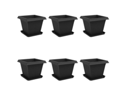 Macetas Vidaxl para plantas, 6 unidades, negras, 38 x 38 x 30 cm, plástico.