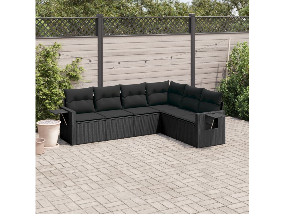 Conjunto de sofás de jardín de 6 piezas DKD Home Decor con cojines de mimbre negros