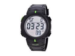 Reloj Digital Deportivo Led Con Luz De Fondo, Caja Negra Verde, Pulsera Redonda