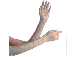 2026-guantes Largos De Red De Pescado Para Mujer Con Strass, Mangas De Malla Brillantes Y Glitter