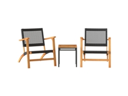 Maison Exclusive - Juego De Bistró 3 Pzas Ratán Pe Negro Y Madera Maciza Acacia