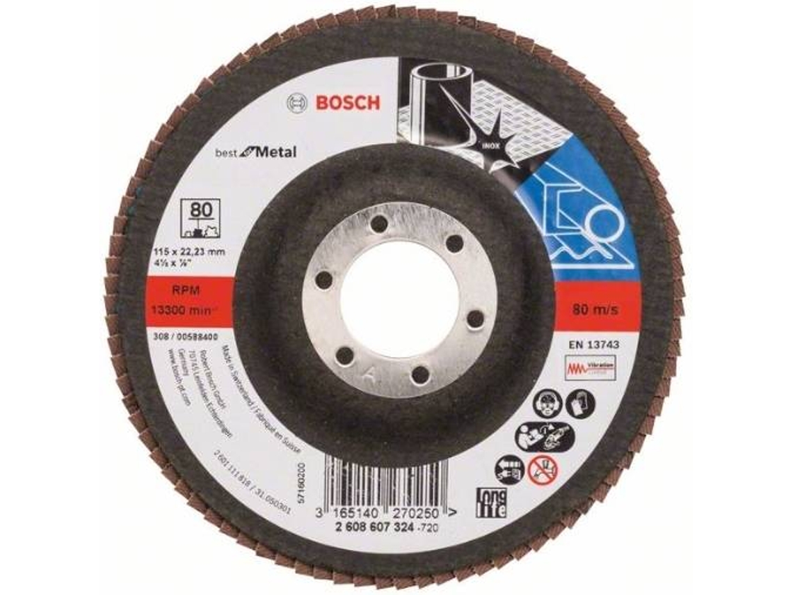 Disco de Lija BOSCH en Lamelas X571 - Best para Metal D= 115 mm; G= 80 - Recto