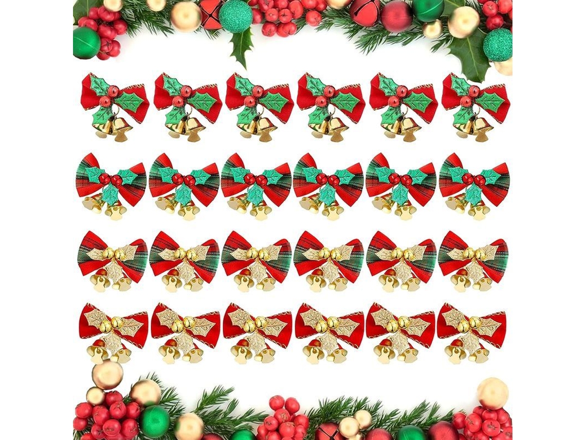24 Lazos Navideños Con Cascabeles Para Decorar Árboles, Regalos Y Manualidades Mts