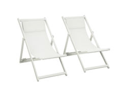 Conjunto 2 Espreguiçadeiras Alumínio Dobráveis Encosto Apoio Cabeça 5 Posições 60x100x85cm Branco