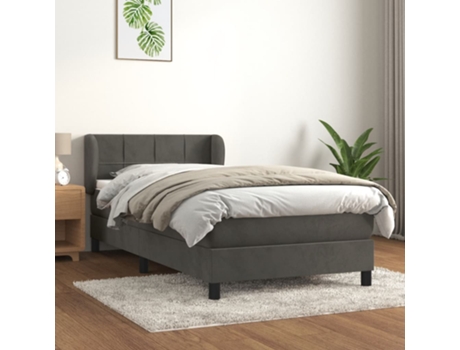 vidaXL Cama con somier y colchón 90x200 cm terciopelo gris oscuro