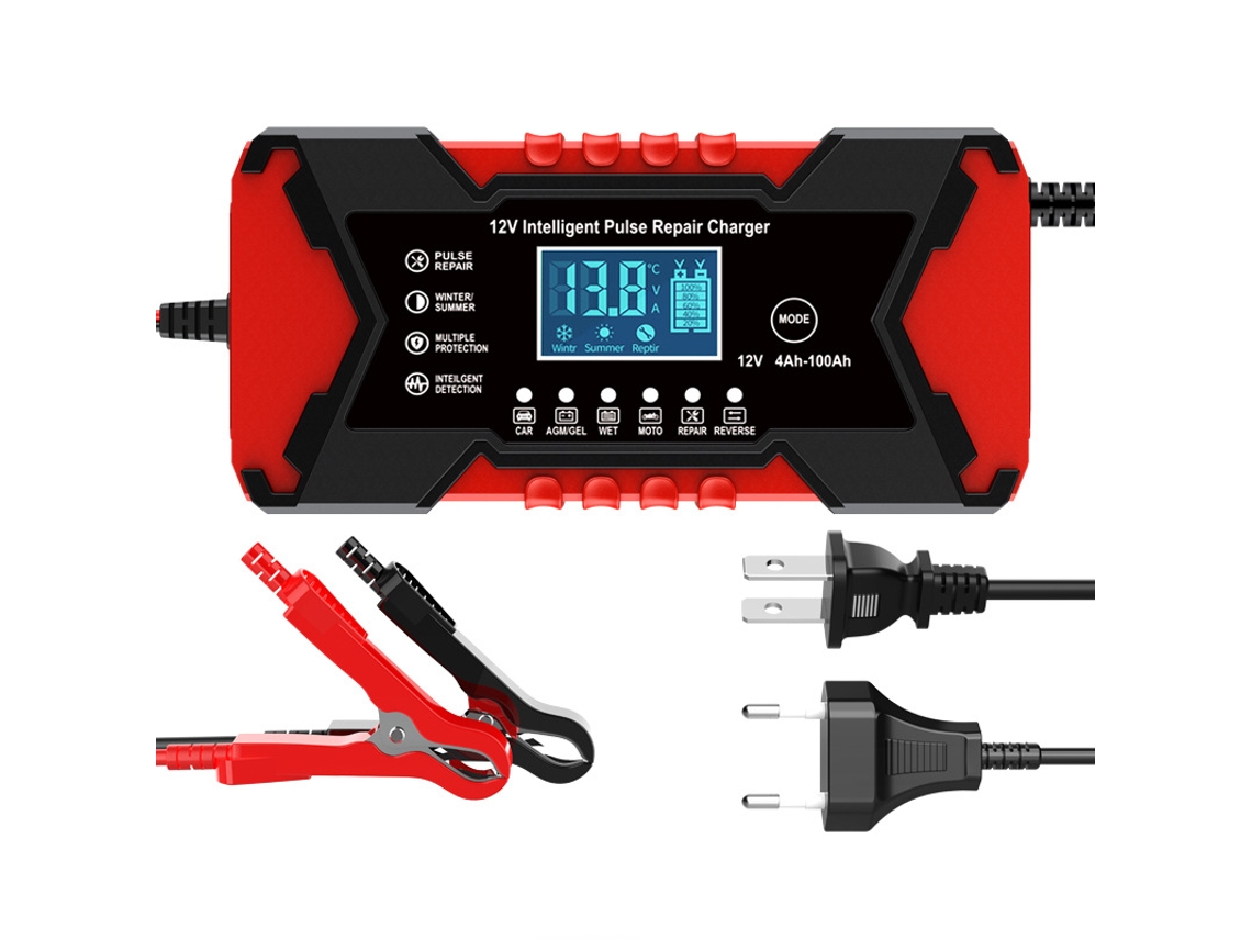 Cargador De Coche, Soporte De Carga 12v 6a Con Pantalla Lcd Y Función De Autorreparación Eifson Rojo