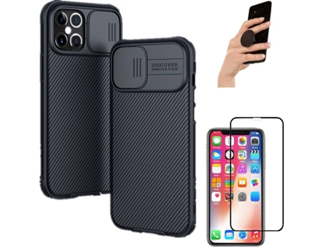 Carcasa + Protector + Popsocket iPhone 12 Pro Max Nillkin Camshield Negro