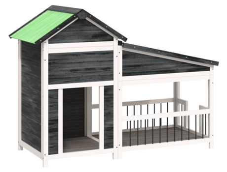 Caseta para perros madera maciza de pino gris (143x60,5x109 cm)