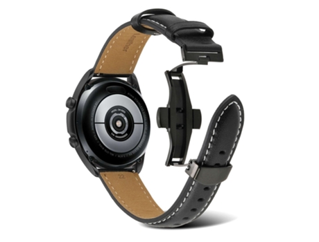 Correa de piel auténtica 20mm línea de costura para Samsung Galaxy Watch4 40mm/44mm/Garmin Venu 2 Plus - negro
