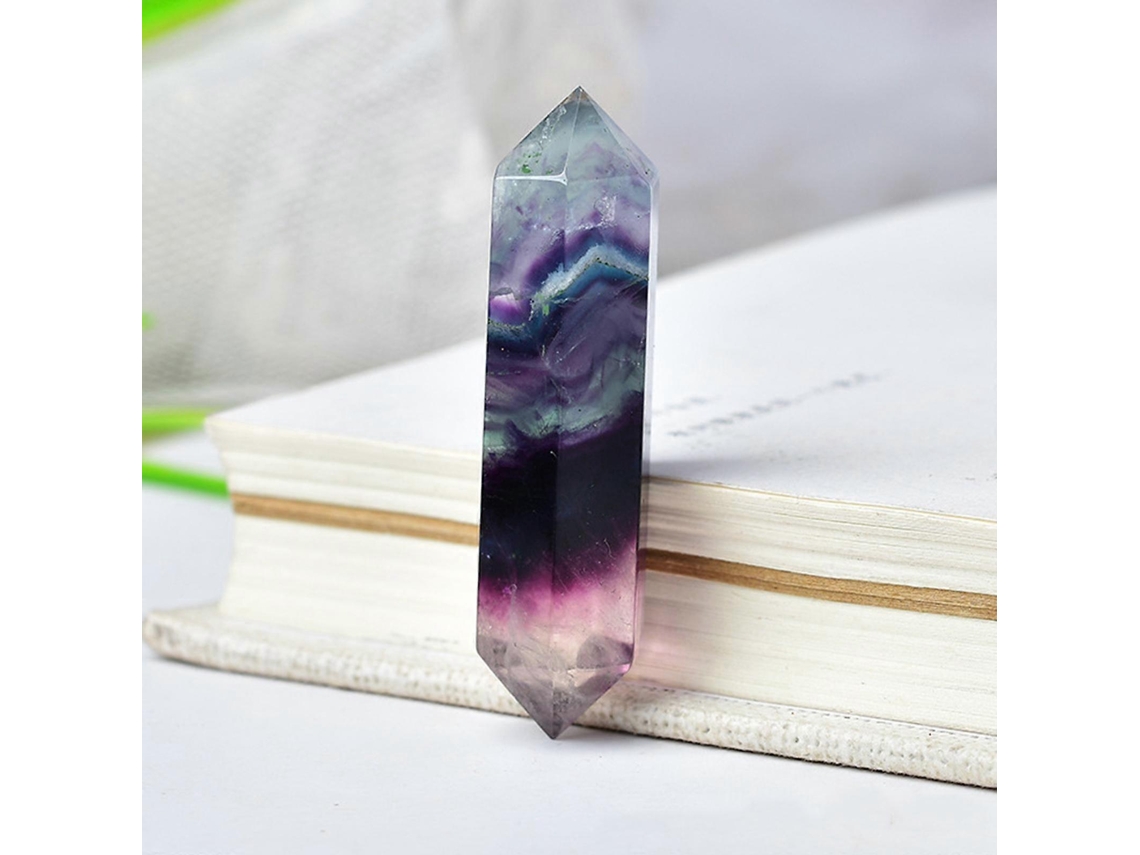 Varita de piedra de fluorita arcoíris con prisma puntiagudo y facetado para meditación, reiki y decoración de chakras.