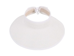Sombrero De Paja Enrollado De Ala Ancha Para Mujer, Blanco, Con Protección Solar, Ajustable Y Compacto.