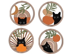 Decoraci N De Pared Con Motivos Gatos Pintura Moderna Mediados Siglo Adorno Moderno Madera 4 Piezas Para Apartamento