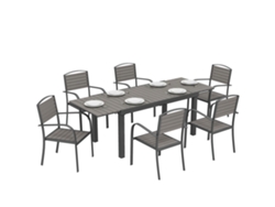 Conjunto de muebles de jardín de 7 piezas, aluminio, efecto madera.