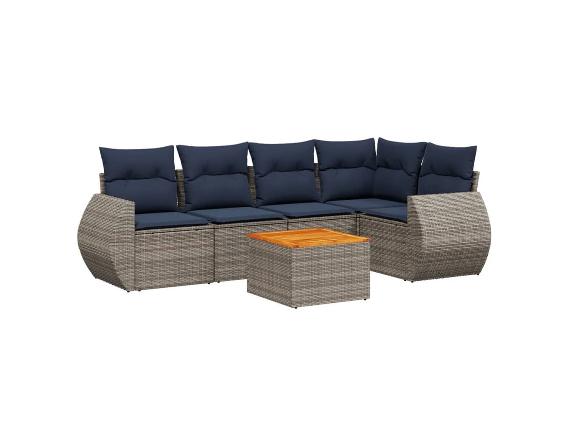 Conjunto de sofás de jardín, 6 piezas, cojines, ratán gris. EXCLUSIVO DE MAISON.