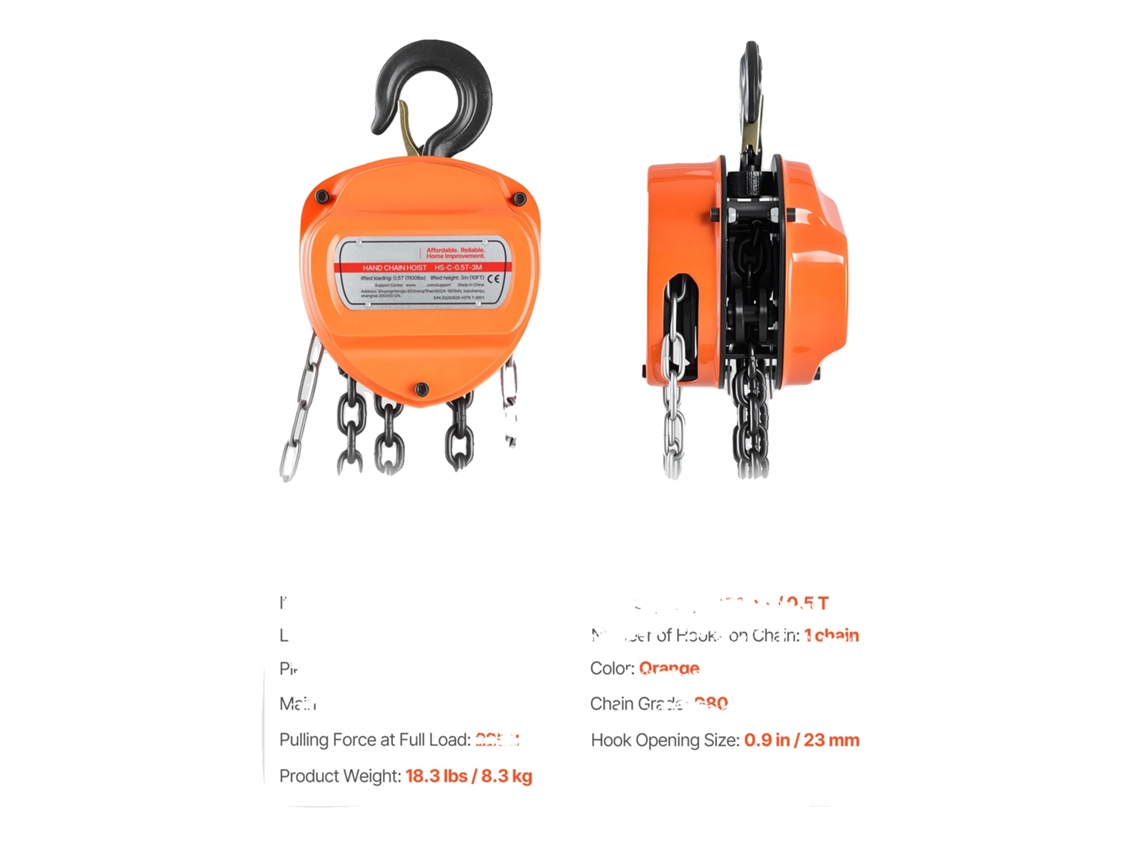Cabrestante manual, alta capacidad de carga, mecanismo de freno de seguridad, 0,5 t 10 pies
