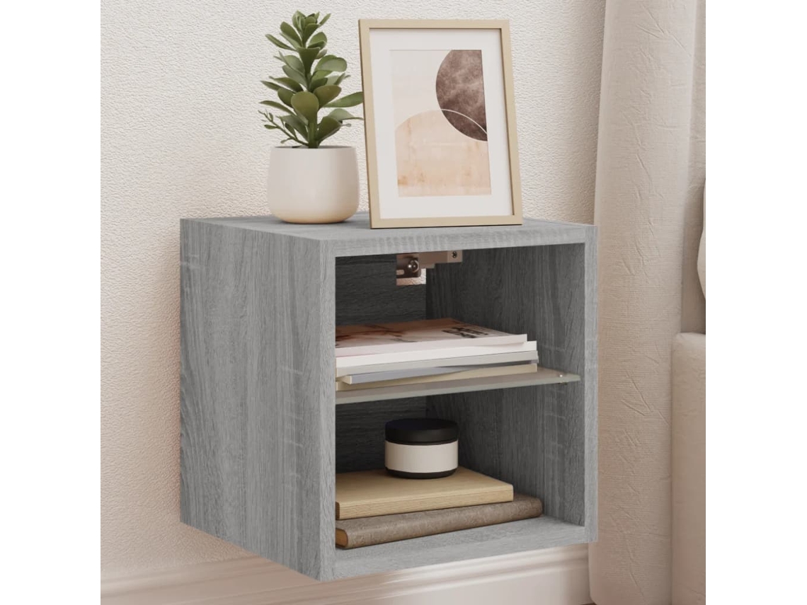 Mueble De Tv De Pared Con Luces Led Gris Sonoma 30x28,5x30 Cm