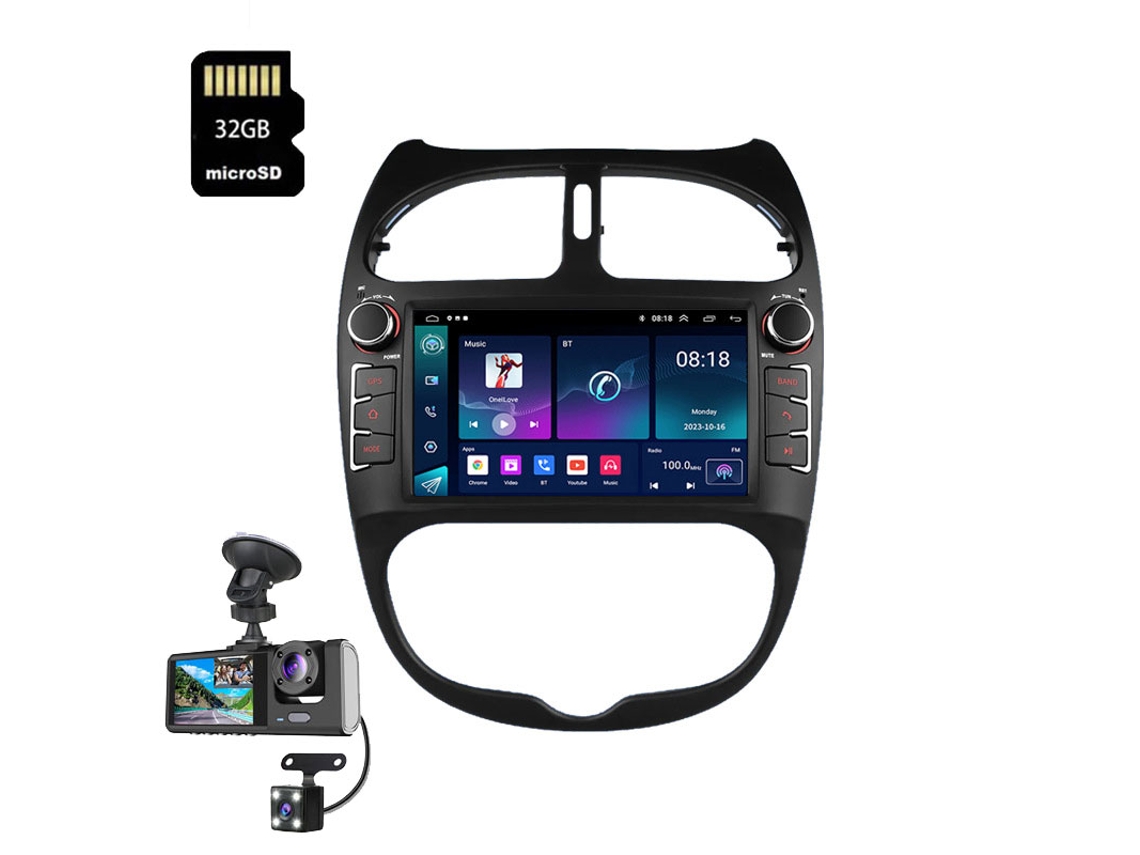 Radio Coche Szsmart Bt710 7 Pulgadas Android 2gb+32gb Bt Wifi Gps Carplay + Cámara Trasera + Dashcam + Tarjeta 32g Para Peugeot 206 206cc 206sw