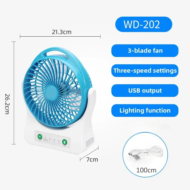 Ventilador De Escritorio Portátil, 3 Velocidades, Iluminación Led (azul) Czhhmart