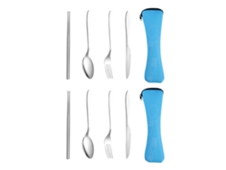 Juego de 4 cubiertos portátiles con estuche - Utensilios de camping, juego reutilizable TRUYUETY