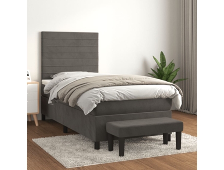 Cama con somier VIDAXL (Gris - Terciopelo - 203 x 90 x 128 cm)