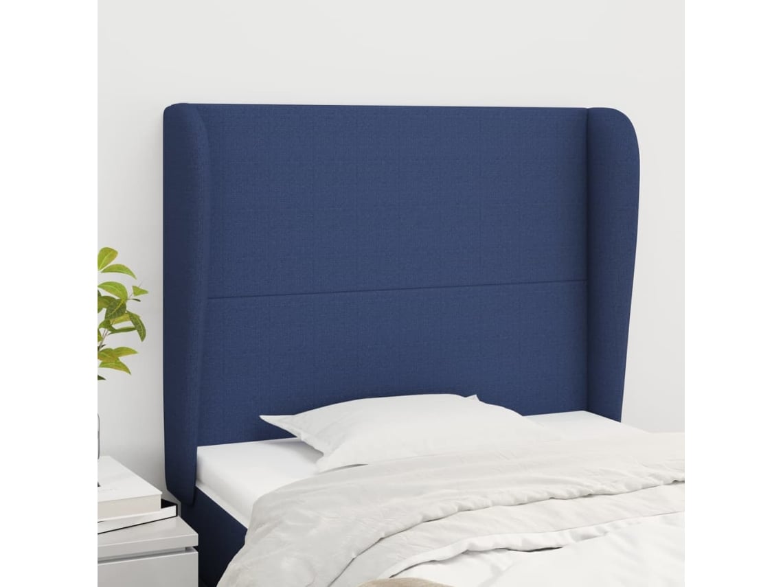 Cabecero Con Orejas De Tela Azul 103x23x118/128 Cm