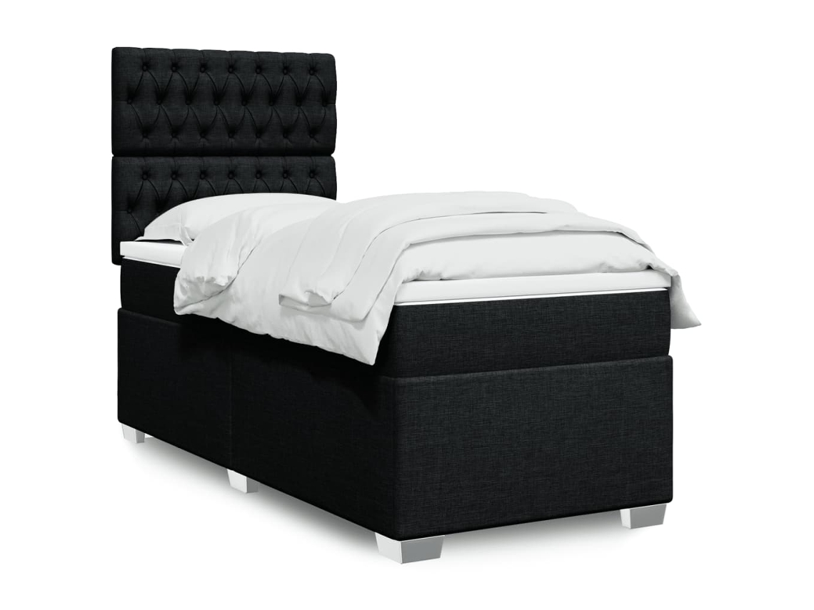 Cama Box Spring Con Colchón Tela Negro 90x200 Cm