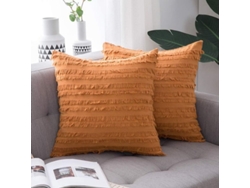 Rebe-2 Fundas De Almohada Decorativas De Otoño Boho Con Tiras Jacquard Lino Naranja 18x18 Pulgadas Para Sofá Sala Dormitorio