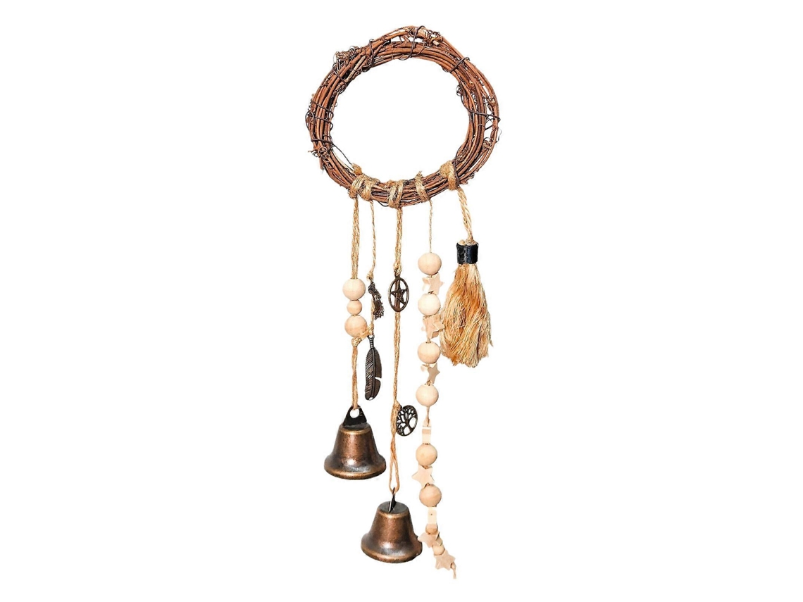 Campana De Viento Colgante De Mimbre, 32 Cm, Campana De Bruja Tejida A Mano, Decoración Del Hogar.
