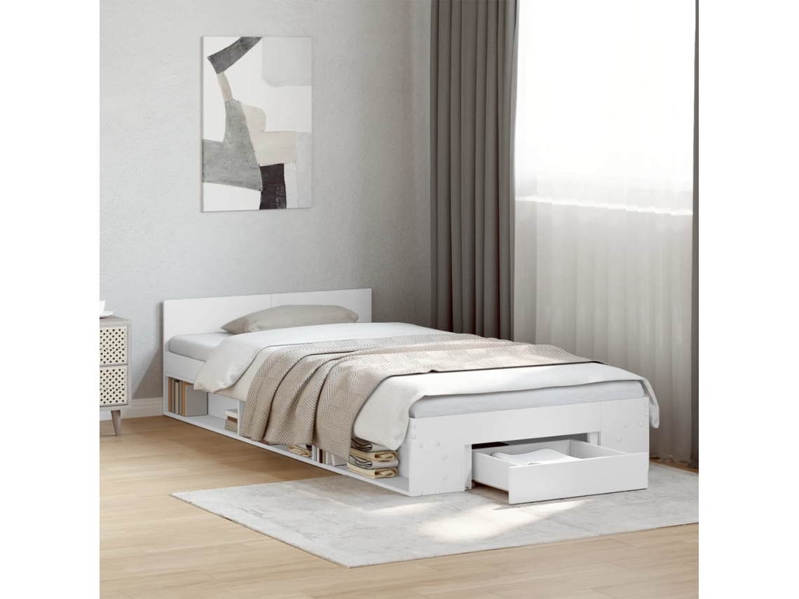 Cama Con Cajón Madera De Ingeniería Blanca 75x190 Cm